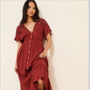 Free People Colette Maxi Dress. Lace, Embroidered. Size S